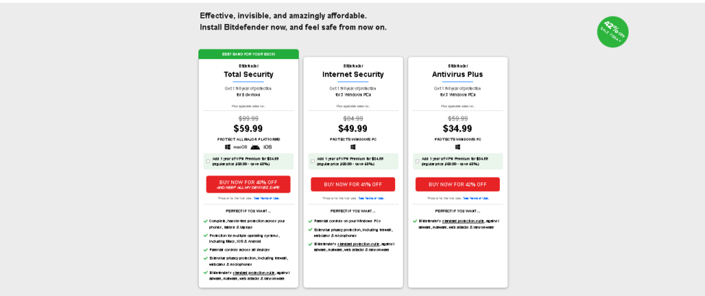 Bitdefender Pricing and Packages